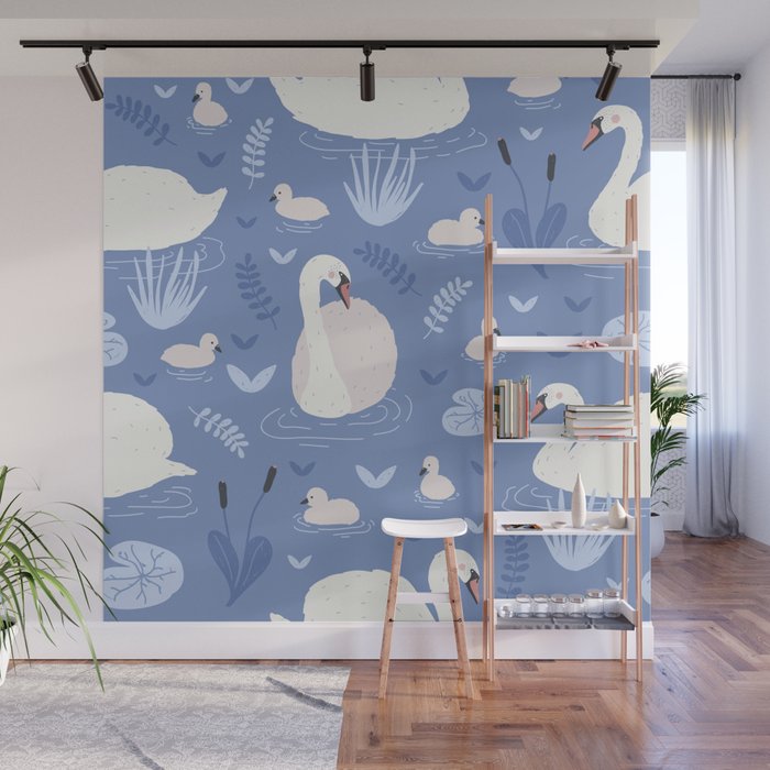 Pastel Periwinkle Swan Lake  Wall Mural Gallery Image 1