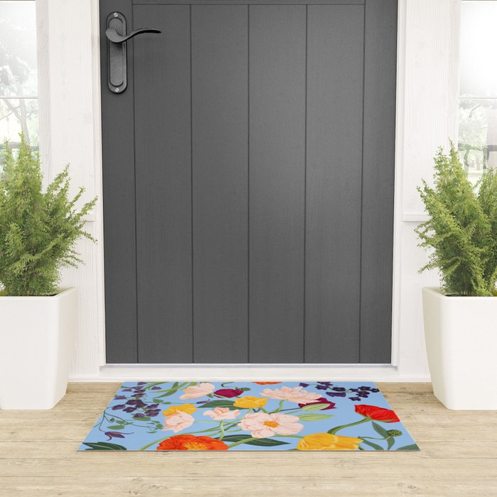 Poppy Garden Blue Welcome Mat Gallery Image 3