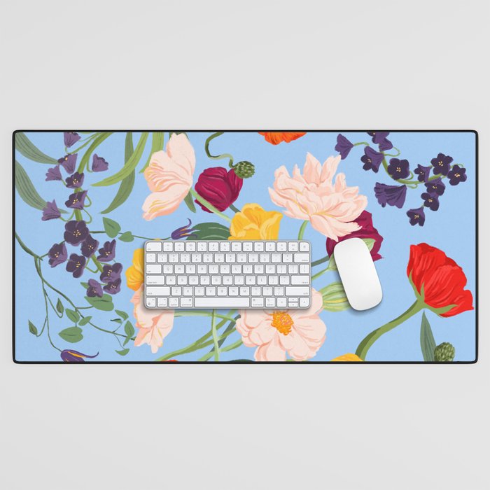 Poppy Garden Blue Desk Mat Gallery Image 1