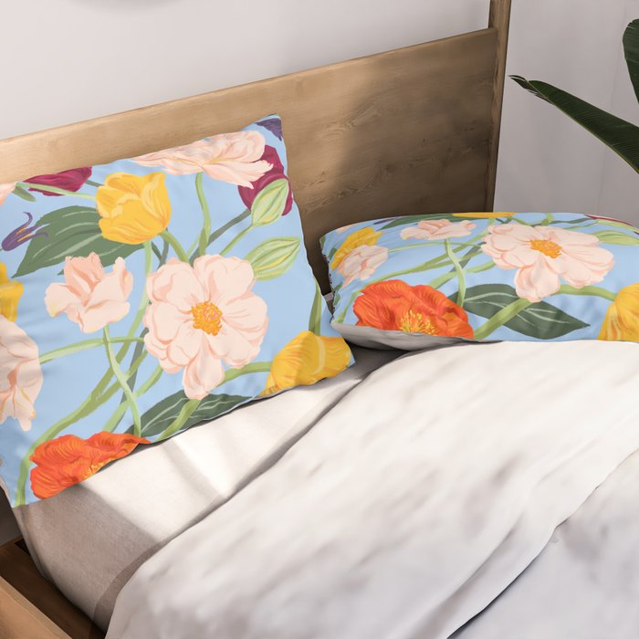 Poppy Garden Blue Pillow Sham Gallery Image 2