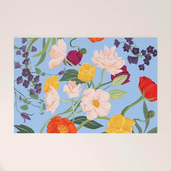 Poppy Garden Blue Welcome Mat Gallery Image 1