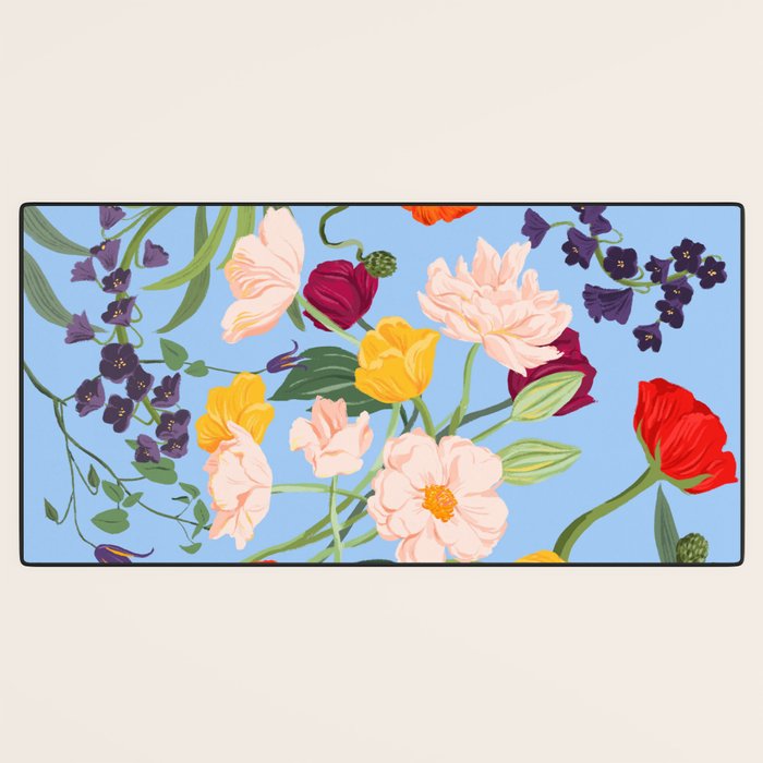 Poppy Garden Blue Desk Mat Gallery Image 3