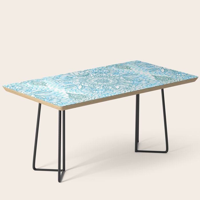 Turquoise Blue, Teal & White Protea Doodle Pattern Coffee Table Gallery Image 1