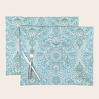 Turquoise Blue, Teal & White Protea Doodle Pattern Placemat Gallery Image 1