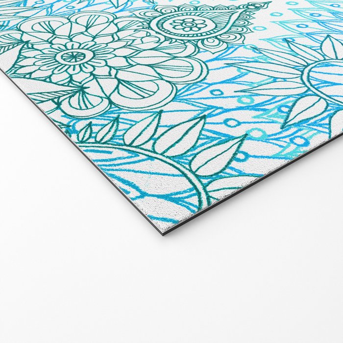 Turquoise Blue, Teal & White Protea Doodle Pattern Welcome Mat Gallery Image 2