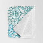Turquoise Blue, Teal & White Protea Doodle Pattern Throw Blanket Gallery Image 3