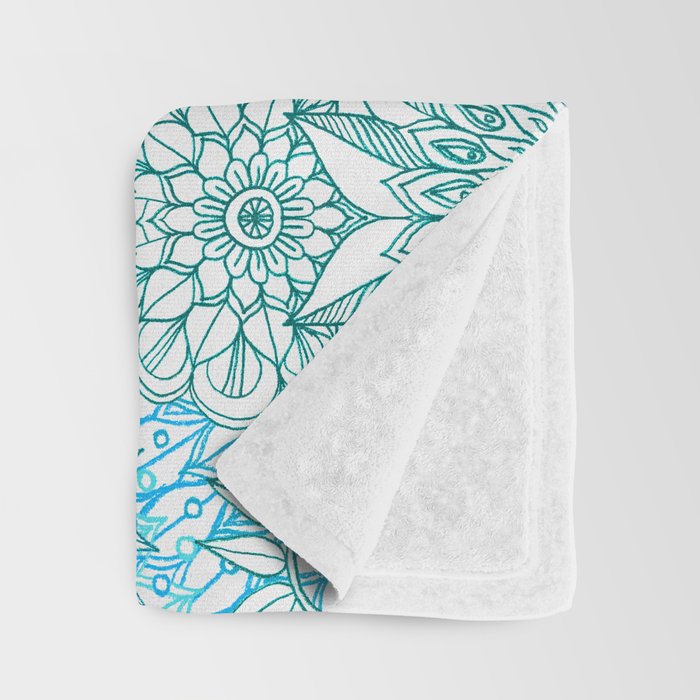 Turquoise Blue, Teal & White Protea Doodle Pattern Throw Blanket Gallery Image 3
