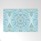 Turquoise Blue, Teal & White Protea Doodle Pattern Welcome Mat Gallery Image 1
