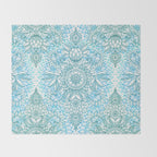 Turquoise Blue, Teal & White Protea Doodle Pattern Throw Blanket Gallery Image 2
