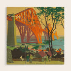 Mid Century Colorful Travel Posters Forth Bridge British Railways Wood Wall Art Gallery Image 1