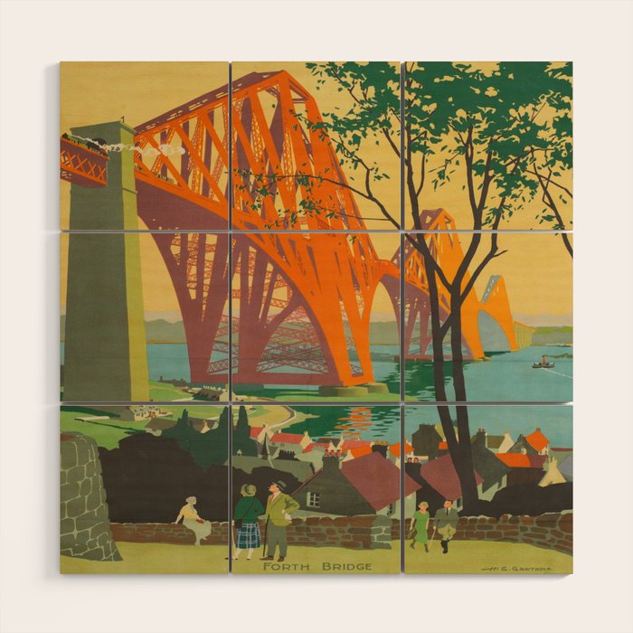 Mid Century Colorful Travel Posters Forth Bridge British Railways Wood Wall Art Gallery Image 1