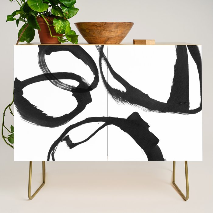 Minimalist Abstract Black Ink Painting Rings 2 Credenza Gallery Image 1