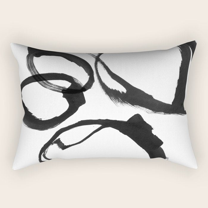Minimalist Abstract Black Ink Painting Rings 2 Rectangular Pillow Gallery Image 1