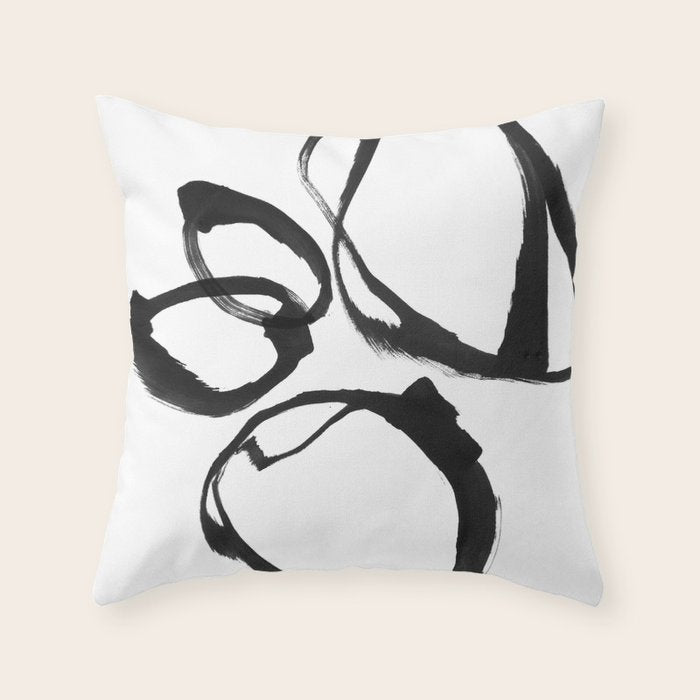 Minimalist Abstract Black Ink Painting Rings 2 Throw Pillow Gallery Image 6