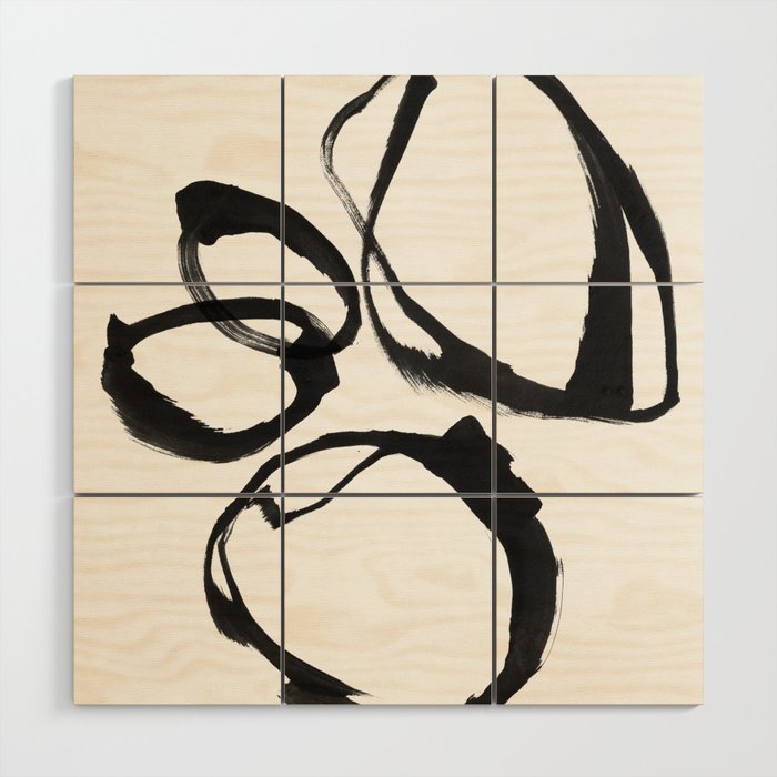 Minimalist Abstract Black Ink Painting Rings 2 Wood Wall Art Gallery Image 1