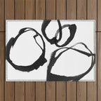 Minimalist Abstract Black Ink Painting Rings 2 Outdoor Rug Gallery Image 1