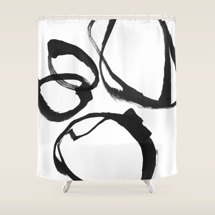 Minimalist Abstract Black Ink Painting Rings 2 Shower Curtain Gallery Image 1