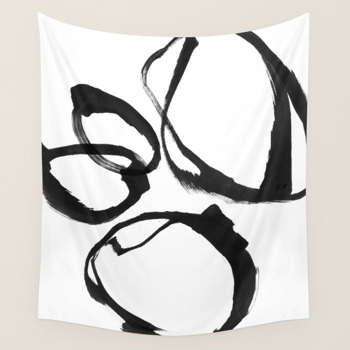 Minimalist Abstract Black Ink Painting Rings 2 Wall Tapestry Gallery Image 4