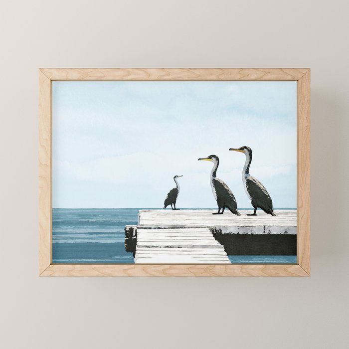 Cormorants on a Pier Watercolor Illustration Mini Art Print Gallery Image 1