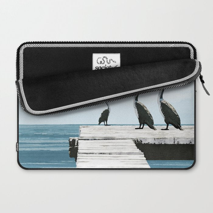 Cormorants on a Pier Watercolor Illustration Laptop Sleeve Gallery Image 2