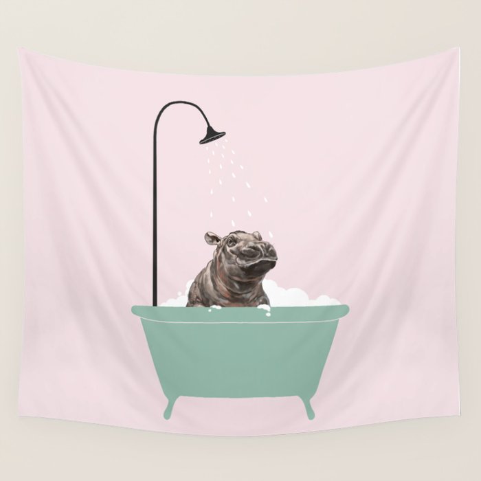 Hippo Enjoying Bubble Bath Wall Tapestry Gallery Image 4