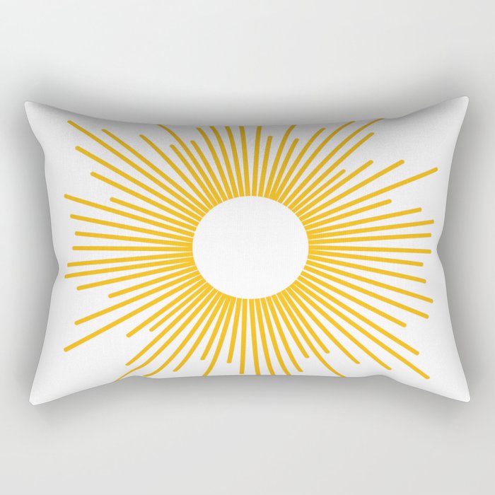 Retro Minimalist Sunburst Sun in White and Mustard Yellow Rectangular Pillow Gallery Image 1