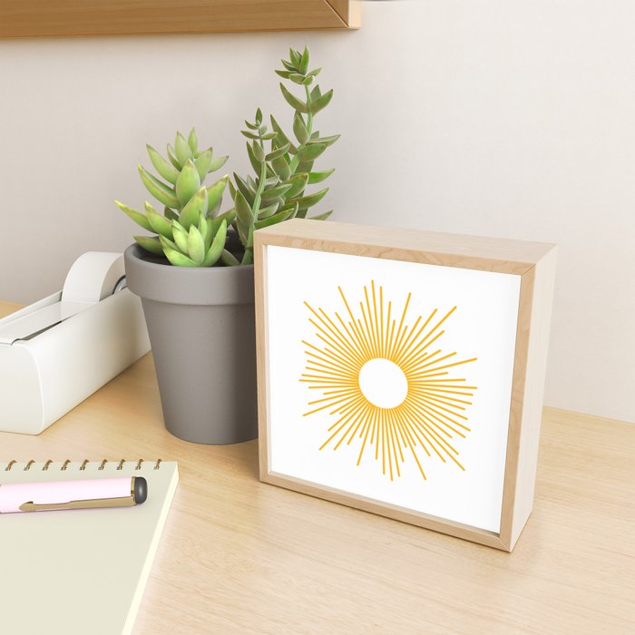 Retro Minimalist Sunburst Sun in White and Mustard Yellow Mini Art Print Gallery Image 2