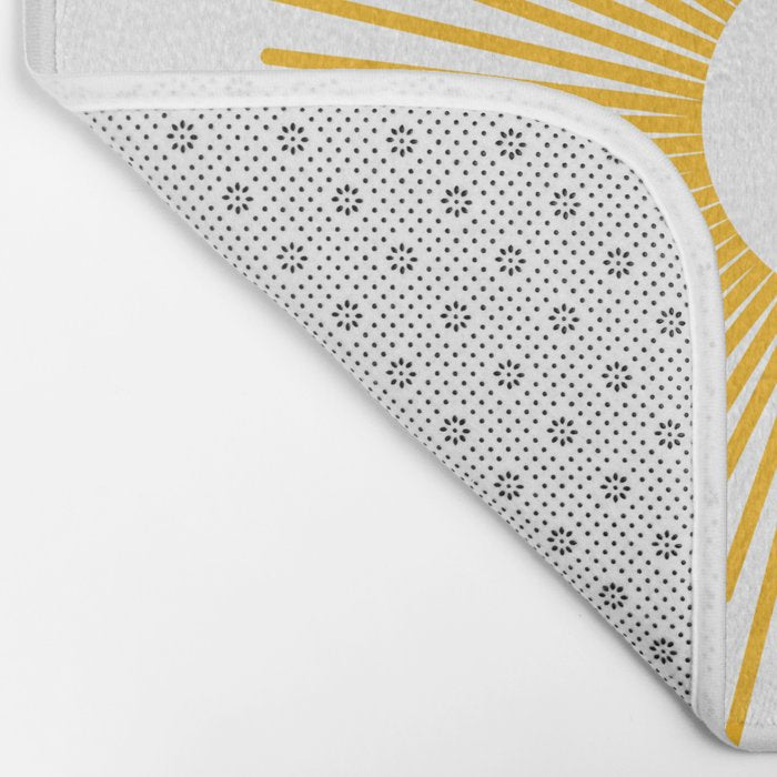 Retro Minimalist Sunburst Sun in White and Mustard Yellow Bath Mat Gallery Image 2
