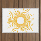 Retro Minimalist Sunburst Sun in White and Mustard Yellow Outdoor Rug Gallery Image 1