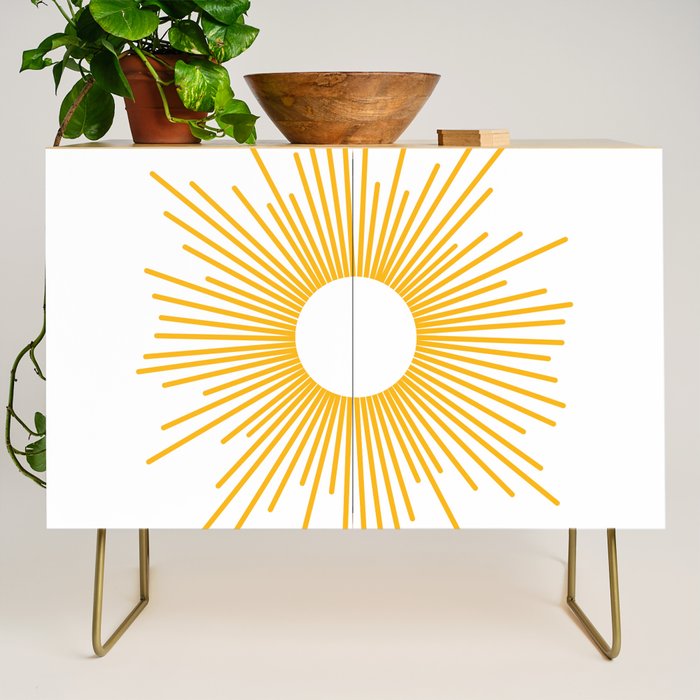 Retro Minimalist Sunburst Sun in White and Mustard Yellow Credenza Gallery Image 1