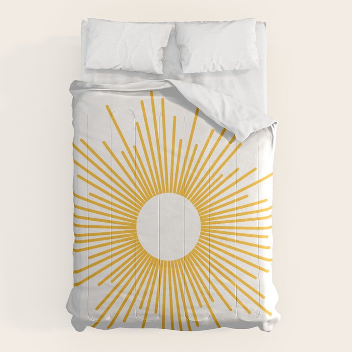 Retro Minimalist Sunburst Sun in White and Mustard Yellow Comforter Gallery Image 1