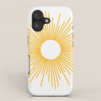 Retro Minimalist Sunburst Sun in White and Mustard Yellow iPhone Case Gallery Image 1