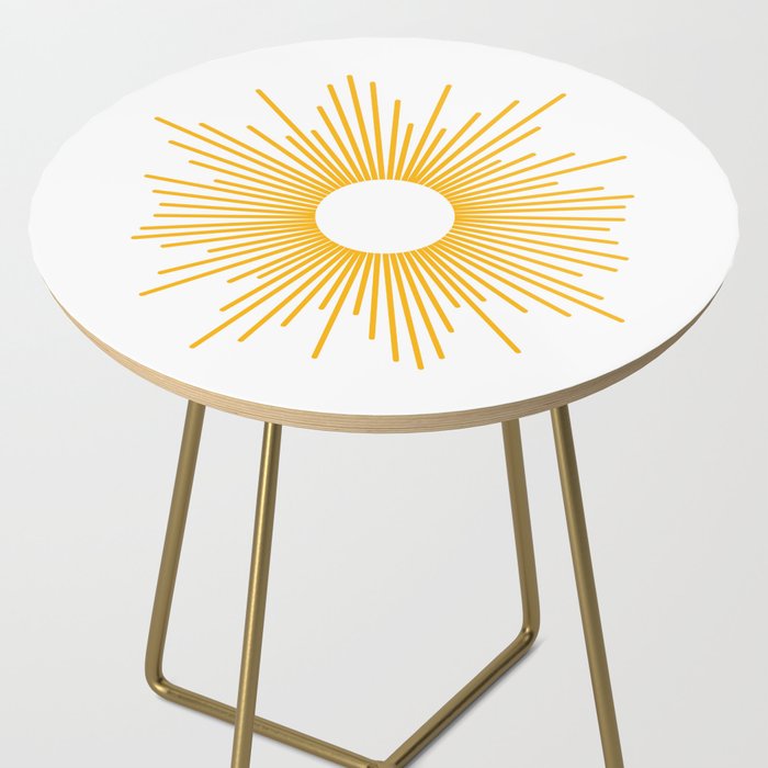 Retro Minimalist Sunburst Sun in White and Mustard Yellow Side Table Gallery Image 2