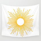 Retro Minimalist Sunburst Sun in White and Mustard Yellow Wall Tapestry Gallery Image 4