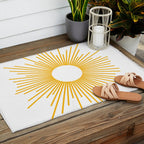 Retro Minimalist Sunburst Sun in White and Mustard Yellow Outdoor Rug Gallery Image 2