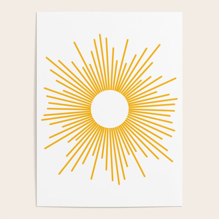 Retro Minimalist Sunburst Sun in White and Mustard Yellow Poster Gallery Image 1