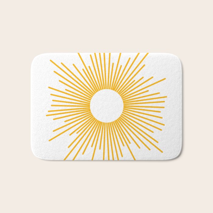 Retro Minimalist Sunburst Sun in White and Mustard Yellow Bath Mat Gallery Image 1