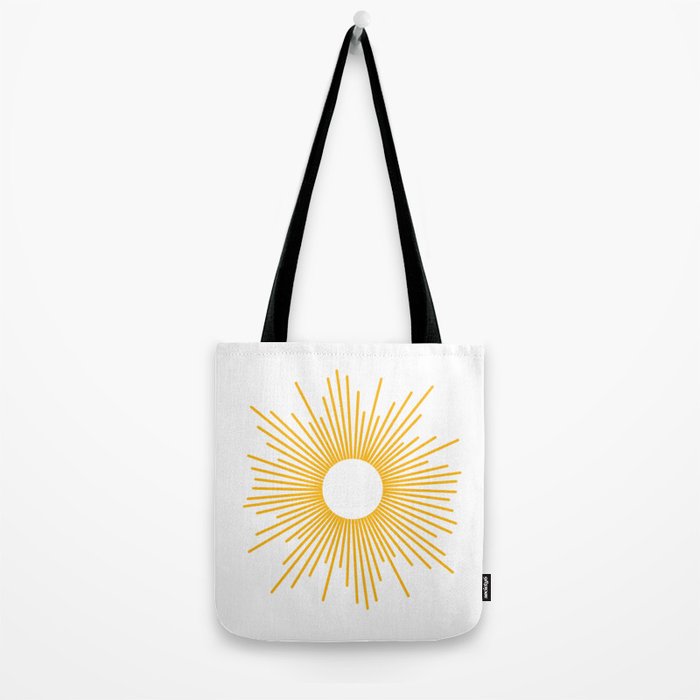 Retro Minimalist Sunburst Sun in White and Mustard Yellow Tote Bag Gallery Image 2