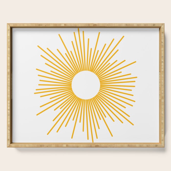 Retro Minimalist Sunburst Sun in White and Mustard Yellow Serving Tray Gallery Image 1
