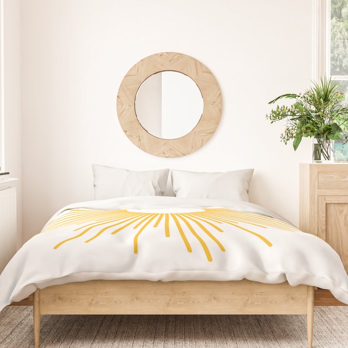 Retro Minimalist Sunburst Sun in White and Mustard Yellow Duvet Cover Gallery Image 3