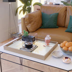 Retro Minimalist Sunburst Sun in White and Mustard Yellow Serving Tray Gallery Image 2
