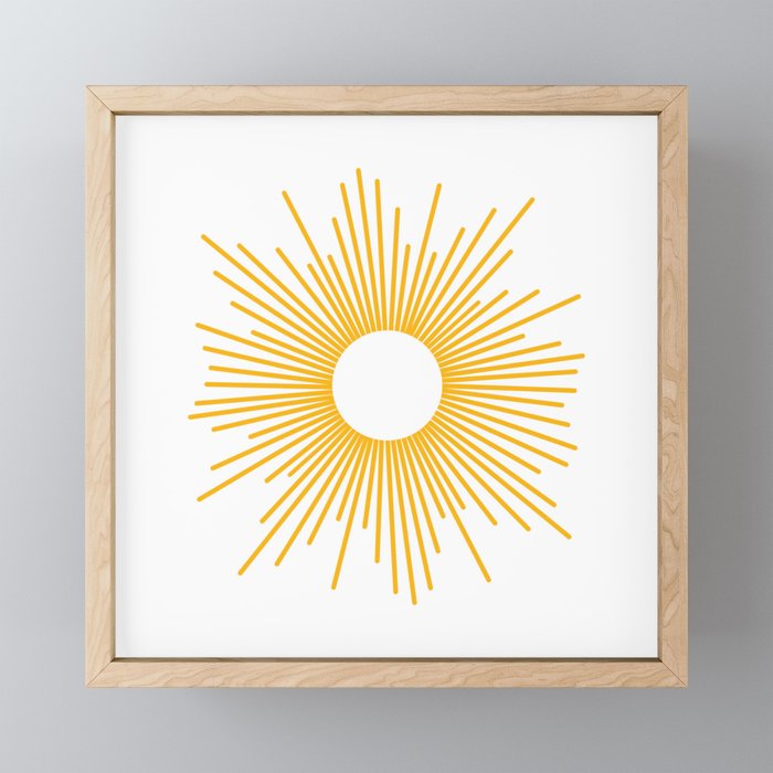 Retro Minimalist Sunburst Sun in White and Mustard Yellow Mini Art Print Gallery Image 1