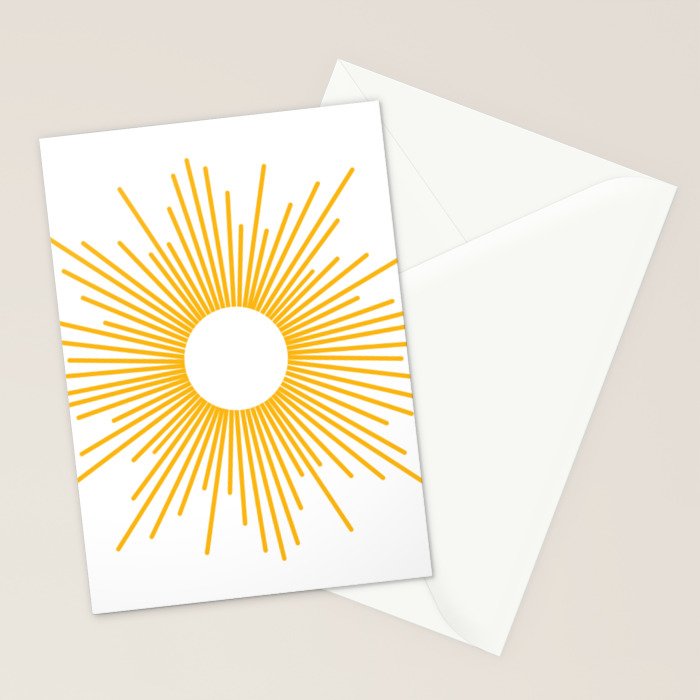 Retro Minimalist Sunburst Sun in White and Mustard Yellow Stationery Card Gallery Image 2