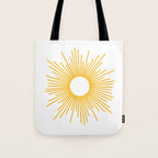 Retro Minimalist Sunburst Sun in White and Mustard Yellow Tote Bag Gallery Image 1
