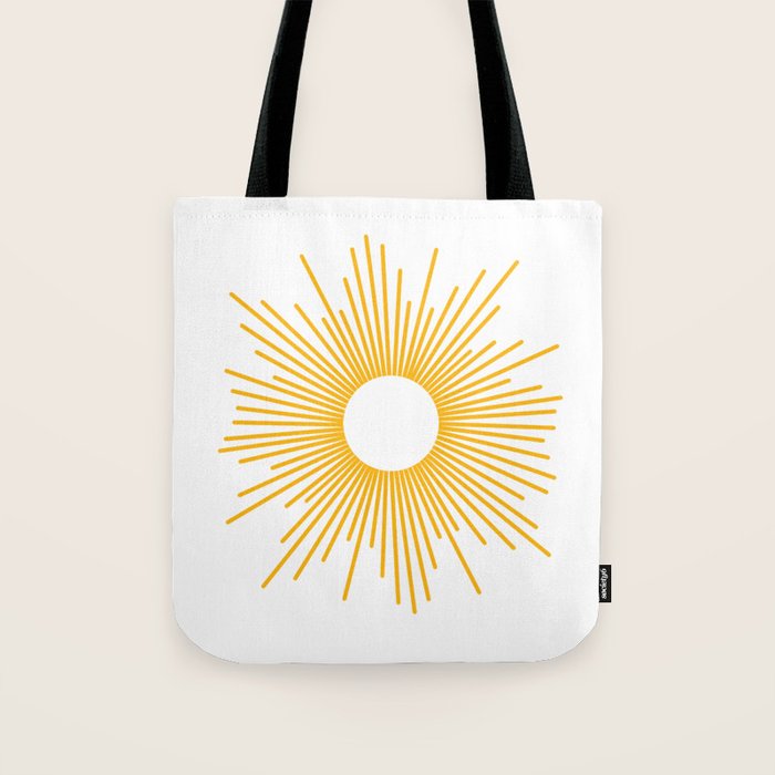 Retro Minimalist Sunburst Sun in White and Mustard Yellow Tote Bag Gallery Image 1