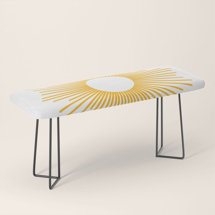 Retro Minimalist Sunburst Sun in White and Mustard Yellow Bench Gallery Image 1