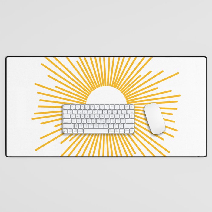 Retro Minimalist Sunburst Sun in White and Mustard Yellow Desk Mat Gallery Image 1