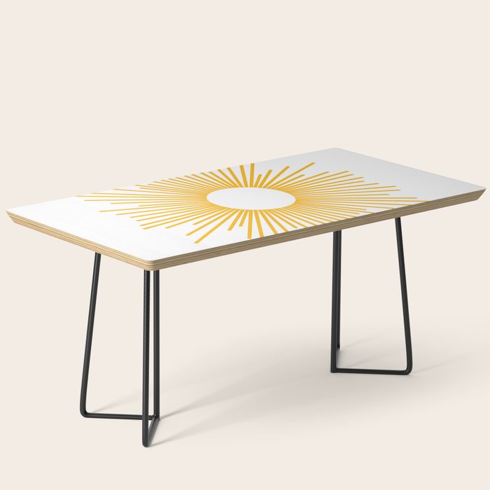 Retro Minimalist Sunburst Sun in White and Mustard Yellow Coffee Table Gallery Image 1