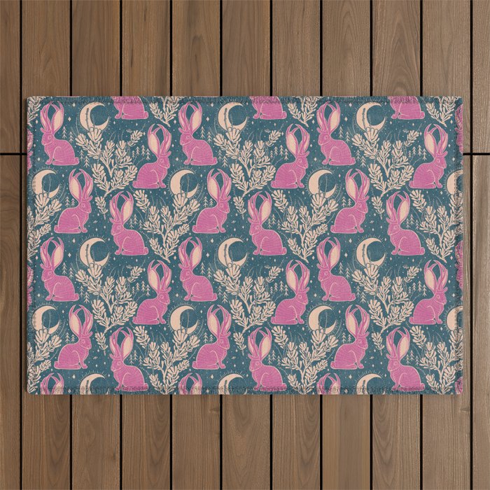 Jackalope - blue and purple  Outdoor Rug Gallery Image 1