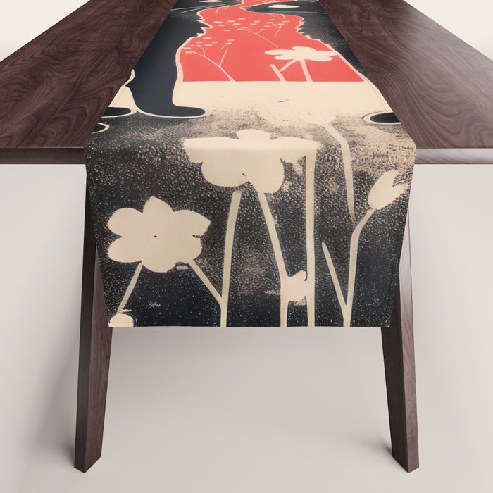 Forest Blossom Black Cat Pair Table Runner Gallery Image 1